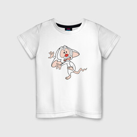 Детская футболка хлопок с принтом Брейн и Пинки в Тюмени, 100% хлопок | круглый вырез горловины, полуприлегающий силуэт, длина до линии бедер | animaniacs | vdpartat | белая мышь | брейн | гений | глупая мышь | озорные анимашки | пинки