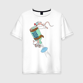 Женская футболка хлопок Oversize с принтом Брейн и Пинки Animaniacs в Тюмени, 100% хлопок | свободный крой, круглый ворот, спущенный рукав, длина до линии бедер
 | animaniacs | vdpartat | белая мышь | брейн | гений | глупая мышь | озорные анимашки | пинки