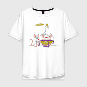 Мужская футболка хлопок Oversize с принтом Animaniacs. Брейн, Пинки в Тюмени, 100% хлопок | свободный крой, круглый ворот, “спинка” длиннее передней части | animaniacs | vdpartat | белая мышь | брейн | гений | глупая мышь | озорные анимашки | пинки