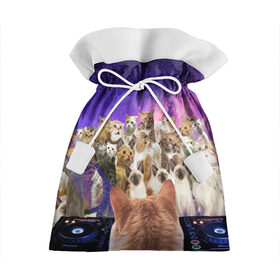 Подарочный 3D мешок с принтом КОТ DJ в Тюмени, 100% полиэстер | Размер: 29*39 см | Тематика изображения на принте: cat | взгляд | кот | кот хипстер | котёнок | котятки | котятушки | кошечки | кошка | мордочка
