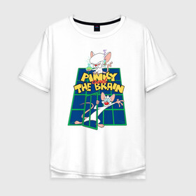Мужская футболка хлопок Oversize с принтом Брейн и Пинки в Тюмени, 100% хлопок | свободный крой, круглый ворот, “спинка” длиннее передней части | animaniacs | vdpartat | белая мышь | брейн | гений | глупая мышь | озорные анимашки | пинки