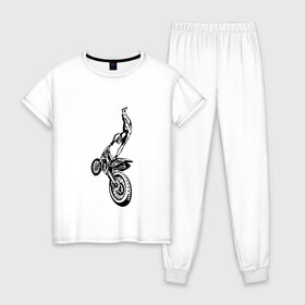 Женская пижама хлопок с принтом Мотоспорт (Z) в Тюмени, 100% хлопок | брюки и футболка прямого кроя, без карманов, на брюках мягкая резинка на поясе и по низу штанин | enduro | ktm | moto | motocycle | sportmotorcycle | ктм | мото | мотокросс | мотоспорт