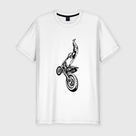 Мужская футболка хлопок Slim с принтом Мотоспорт (Z) в Тюмени, 92% хлопок, 8% лайкра | приталенный силуэт, круглый вырез ворота, длина до линии бедра, короткий рукав | Тематика изображения на принте: enduro | ktm | moto | motocycle | sportmotorcycle | ктм | мото | мотокросс | мотоспорт