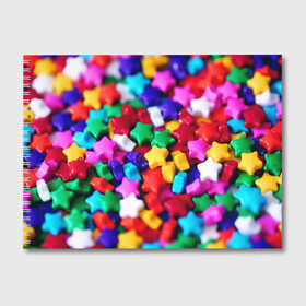 Альбом для рисования с принтом Разноцветные звездочки звезды в Тюмени, 100% бумага
 | матовая бумага, плотность 200 мг. | star | детали | звезды | конструктор | мозаика | радужный | разноцветные звездочки | смело | яркий