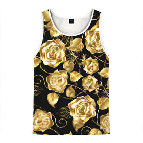 Мужская майка 3D с принтом Golden Roses в Тюмени, 100% полиэстер | круглая горловина, приталенный силуэт, длина до линии бедра. Пройма и горловина окантованы тонкой бейкой | flower | flowers | gold | golden | luxe | luxery | pink | rose | золотая | золото | красивая | мода | прикольная | приятная | роза | розовая | стильная | тренд | цветок | цветы | цвточки