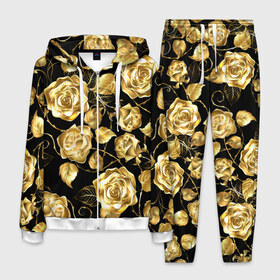 Мужской костюм 3D с принтом Golden Roses в Тюмени, 100% полиэстер | Манжеты и пояс оформлены тканевой резинкой, двухслойный капюшон со шнурком для регулировки, карманы спереди | flower | flowers | gold | golden | luxe | luxery | pink | rose | золотая | золото | красивая | мода | прикольная | приятная | роза | розовая | стильная | тренд | цветок | цветы | цвточки