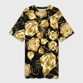 Платье-футболка 3D с принтом Golden Roses в Тюмени,  |  | flower | flowers | gold | golden | luxe | luxery | pink | rose | золотая | золото | красивая | мода | прикольная | приятная | роза | розовая | стильная | тренд | цветок | цветы | цвточки