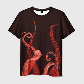 Мужская футболка 3D с принтом Red Octopus в Тюмени, 100% полиэфир | прямой крой, круглый вырез горловины, длина до линии бедер | 