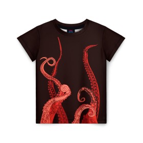 Детская футболка 3D с принтом Red Octopus в Тюмени, 100% гипоаллергенный полиэфир | прямой крой, круглый вырез горловины, длина до линии бедер, чуть спущенное плечо, ткань немного тянется | 