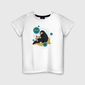 Детская футболка хлопок с принтом Нюхлер в Тюмени, 100% хлопок | круглый вырез горловины, полуприлегающий силуэт, длина до линии бедер | fantastic beasts: the crimes of grindelwald | niffler | vdsvar | warner bros. | нюхл | нюхлер | нюхль