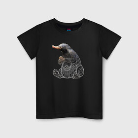 Детская футболка хлопок с принтом Нюхлер в Тюмени, 100% хлопок | круглый вырез горловины, полуприлегающий силуэт, длина до линии бедер | fantastic beasts: the crimes of grindelwald | niffler | vdsvar | warner bros. | нюхлер