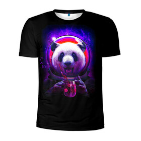 Мужская футболка 3D спортивная с принтом Панда-космонавт в Тюмени, 100% полиэстер с улучшенными характеристиками | приталенный силуэт, круглая горловина, широкие плечи, сужается к линии бедра | panda | абстракция | арт | галактика | животное | животные | зверь | картинка | космос | неон | панда | рисунок