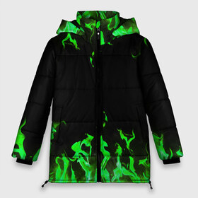 Женская зимняя куртка 3D с принтом GREEN FIRE ОГОНЬ в Тюмени, верх — 100% полиэстер; подкладка — 100% полиэстер; утеплитель — 100% полиэстер | длина ниже бедра, силуэт Оверсайз. Есть воротник-стойка, отстегивающийся капюшон и ветрозащитная планка. 

Боковые карманы с листочкой на кнопках и внутренний карман на молнии | abstraction | bright | fire | geometry | hexagon | light | neon | paints | stripes | texture | triangle | абстракция | брызги | геометрия | искры | краски | неон | неоновый | огонь | соты | текстура