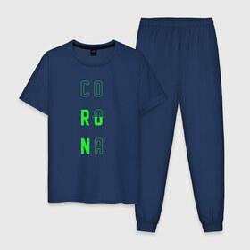 Мужская пижама хлопок с принтом Corona Run в Тюмени, 100% хлопок | брюки и футболка прямого кроя, без карманов, на брюках мягкая резинка на поясе и по низу штанин
 | Тематика изображения на принте: russiarunning | бег | раша ранинг | спорт