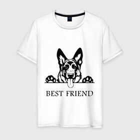 Мужская футболка хлопок с принтом ОВЧАРКА BEST FRIEND (Z) в Тюмени, 100% хлопок | прямой крой, круглый вырез горловины, длина до линии бедер, слегка спущенное плечо. | best friend | dog | doggie | doggy | авчарка | друг человека | другу | кинолог | лабрадор | мохнатый | овчарка | пес | пёсель | пёсик | подарок | подруге | собака | собакен | собаки | собачка | собачнику