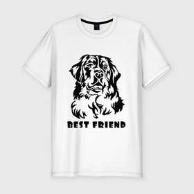 Мужская футболка хлопок Slim с принтом BEST FRIEND | ЛУЧШИЙ ДРУГ (Z) в Тюмени, 92% хлопок, 8% лайкра | приталенный силуэт, круглый вырез ворота, длина до линии бедра, короткий рукав | Тематика изображения на принте: best friend | dog | doggie | doggy | друг человека | другу | кинолог | лабрадор | мохнатый | пес | пёсель | пёсик | подарок | подруге | собака | собакен | собаки | собачка | собачнику