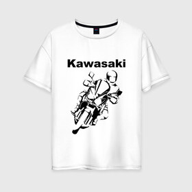 Женская футболка хлопок Oversize с принтом KAWASAKI (Z) в Тюмени, 100% хлопок | свободный крой, круглый ворот, спущенный рукав, длина до линии бедер
 | bike | kawasaki | moto | motocycle | ninja | sportmotorcycle | zzr | кавасаки | кавасаки ниндзя | мото | мотоспорт | ниндзя