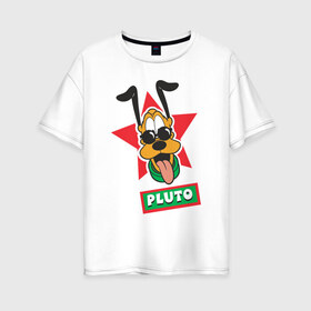 Женская футболка хлопок Oversize с принтом Плутто в Тюмени, 100% хлопок | свободный крой, круглый ворот, спущенный рукав, длина до линии бедер
 | disney | dog | pluto | vdpartat | герои диснея | дисней | пес | плуто | плутто | портрет плутто | собака