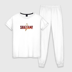 Женская пижама хлопок с принтом Шазам в Тюмени, 100% хлопок | брюки и футболка прямого кроя, без карманов, на брюках мягкая резинка на поясе и по низу штанин | dc | shazam | vdsvar | warner bros. | шазам