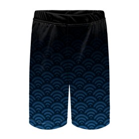 Детские спортивные шорты 3D с принтом Узор круги темный синий в Тюмени,  100% полиэстер
 | пояс оформлен широкой мягкой резинкой, ткань тянется
 | геометрия | градиент | круги | море | переход цвета | синий | текстура | темный | узор