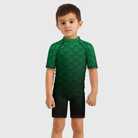 Детский купальный костюм 3D с принтом Узор зеленая чешуя дракон в Тюмени, Полиэстер 85%, Спандекс 15% | застежка на молнии на спине | геометрия | градиент | дракон | змей | круги | переход цвета | синий | текстура | темный | узор | чешуя | ящерица