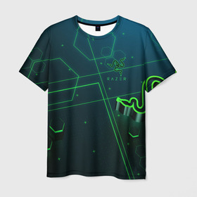 Мужская футболка 3D с принтом RAZER CYBERSPORT в Тюмени, 100% полиэфир | прямой крой, круглый вырез горловины, длина до линии бедер | Тематика изображения на принте: game | gamer | razer | trend | игры | инромания | рейзер | рузер | тренды