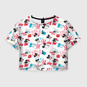 Женская футболка Crop-top 3D с принтом Mickey Mouse, в Тюмени, 100% полиэстер | круглая горловина, длина футболки до линии талии, рукава с отворотами | disney | mickey mouse | vdpartat | дисней | маус | мики | микки | микки маус | мышонок микки | паттерн | текстура