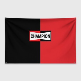 Флаг-баннер с принтом Champion в Тюмени, 100% полиэстер | размер 67 х 109 см, плотность ткани — 95 г/м2; по краям флага есть четыре люверса для крепления | champion | активный отдых | америка | бренд | надпись | спорт | текст | фраза | чемп | чемпион