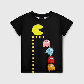 Детская футболка 3D с принтом Pac-man в Тюмени, 100% гипоаллергенный полиэфир | прямой крой, круглый вырез горловины, длина до линии бедер, чуть спущенное плечо, ткань немного тянется | old school | retro game | video game | видео игры | ретро игры