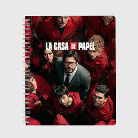 Тетрадь с принтом La Casa de Papel (Z) в Тюмени, 100% бумага | 48 листов, плотность листов — 60 г/м2, плотность картонной обложки — 250 г/м2. Листы скреплены сбоку удобной пружинной спиралью. Уголки страниц и обложки скругленные. Цвет линий — светло-серый
 | la casa de papel | netflix | берлин | бумажный дом | лиссабон | профессор | сальва | токио