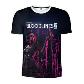 Мужская футболка 3D спортивная с принтом Bloodlines 2 в Тюмени, 100% полиэстер с улучшенными характеристиками | приталенный силуэт, круглая горловина, широкие плечи, сужается к линии бедра | bloodlines 2 | vampire | vampire the masquerade | vampire the masquerade bloodlines 2 | vampire: the masquerade – bloodlines 2