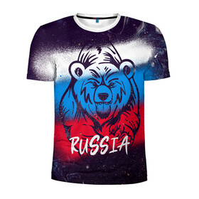 Мужская футболка 3D спортивная с принтом Russia Bear в Тюмени, 100% полиэстер с улучшенными характеристиками | приталенный силуэт, круглая горловина, широкие плечи, сужается к линии бедра | 12 июня | bear | marble | russia | грозный медведь | день россии | медведь | мишка | мрамор | мраморная | праздник | россия | страна | триколор | флаг