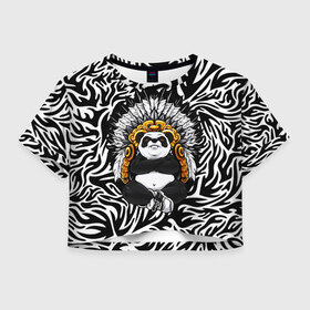 Женская футболка Crop-top 3D с принтом Мудрая Панда в Тюмени, 100% полиэстер | круглая горловина, длина футболки до линии талии, рукава с отворотами | brand | kung fu | moda | panda | style | texture | бренд | кунг фу | кунгфу | мода | панденыш | панды | прикольные картинки | смайлы | стикербук | стиль | текстура | фон | эмодзи