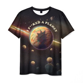 Мужская футболка 3D с принтом Рик и планета Гея в Тюмени, 100% полиэфир | прямой крой, круглый вырез горловины, длина до линии бедер | adult swim | cartoon network | rick and morty | vdsvar | планета гея | рик и морти