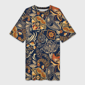 Платье-футболка 3D с принтом Узор орнамент цветы этно в Тюмени,  |  | ботаника | винтаж | золото | лето | национальный стиль | природа | ретро | традиционный | узор | хиппи | цветы | черный фон | этно
