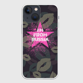 Чехол для iPhone 13 mini с принтом Im from Russia (Я из России) в Тюмени,  |  | без паники | губы | женская военная | звезда | камуфляж | кляксы | краски | розовая | розовый