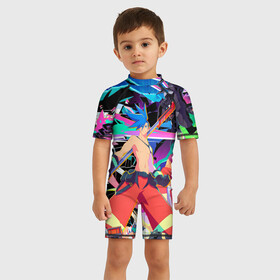 Детский купальный костюм 3D с принтом PROMARE в Тюмени, Полиэстер 85%, Спандекс 15% | застежка на молнии на спине | anime | fdpp | fire rеscue | mad burnish | promare | аниме | гало | лио | опалённые | промар