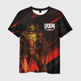 Мужская футболка 3D с принтом DOOM ETERNAL в Тюмени, 100% полиэфир | прямой крой, круглый вырез горловины, длина до линии бедер | demons | devil | doom | doom eternal | doom guy | doom slayer | hell | iddqd | slayer | ад | демоны | дум | палач рока