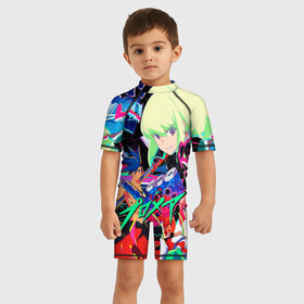 Детский купальный костюм 3D с принтом PROMARE в Тюмени, Полиэстер 85%, Спандекс 15% | застежка на молнии на спине | Тематика изображения на принте: anime | fdpp | fire rеscue | mad burnish | promare | аниме | гало | лио | опалённые | промар