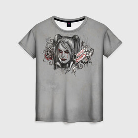Женская футболка 3D с принтом Harley Quinn в Тюмени, 100% полиэфир ( синтетическое хлопкоподобное полотно) | прямой крой, круглый вырез горловины, длина до линии бедер | batman | batman arkham knight | harley quinn | vdzabma | бэтмен | бэтмен рыцарь аркхема | харли куинн