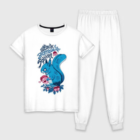 Женская пижама хлопок с принтом Зомби белка в Тюмени, 100% хлопок | брюки и футболка прямого кроя, без карманов, на брюках мягкая резинка на поясе и по низу штанин | 