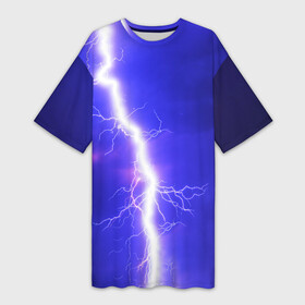 Платье-футболка 3D с принтом NEON ELECTRIX в Тюмени,  |  | color | colour | electricity | glim | glow | light | lights | neon | power | shine | молния | напряжение | неоновый | разряд | стихия | ток | удар | электричество