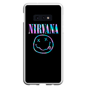 Чехол для Samsung S10E с принтом Nirvana(Спина) в Тюмени, Силикон | Область печати: задняя сторона чехла, без боковых панелей | nirvana | гитара | голограмма | кобейн | курт | курт кобейн | музыка | неон | нирвана | рок | смайл