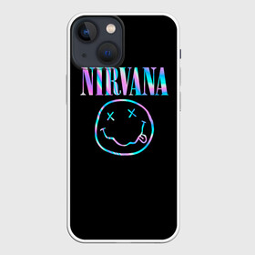 Чехол для iPhone 13 mini с принтом Nirvana(Спина) в Тюмени,  |  | nirvana | гитара | голограмма | кобейн | курт | курт кобейн | музыка | неон | нирвана | рок | смайл