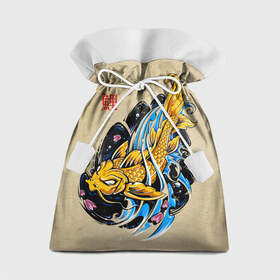 Подарочный 3D мешок с принтом Золотая рыба кои в Тюмени, 100% полиэстер | Размер: 29*39 см | волны | золотая | иероглиф | иллюстрация | китайская | кои | краски | море | разноцветная | рисунок | рыбка | рыбы | традиционная | узор | японская | яркая