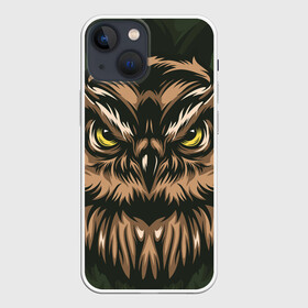 Чехол для iPhone 13 mini с принтом Хищная сова в Тюмени,  |  | Тематика изображения на принте: adventure | outdoor | глаза | злая | лес | плакат | приключения | природа | птица | сова | хищная