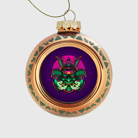 Стеклянный ёлочный шар с принтом Маска Хання (Ханья) в Тюмени, Стекло | Диаметр: 80 мм | воин | доспехи | дым | закат | иероглифы | изумрудная | китай | маска | неон | неоновая | разноцветная | фиолетовая | хання | ханья | япония