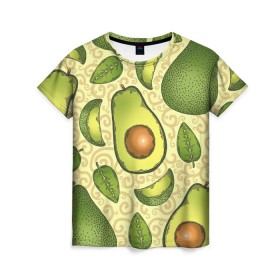 Женская футболка 3D с принтом Авокадо в Тюмени, 100% полиэфир ( синтетическое хлопкоподобное полотно) | прямой крой, круглый вырез горловины, длина до линии бедер | авокадо | зеленый | лайм | листок