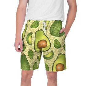 Мужские шорты 3D с принтом Авокадо в Тюмени,  полиэстер 100% | прямой крой, два кармана без застежек по бокам. Мягкая трикотажная резинка на поясе, внутри которой широкие завязки. Длина чуть выше колен | авокадо | зеленый | лайм | листок