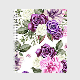 Тетрадь с принтом Красивые розы в Тюмени, 100% бумага | 48 листов, плотность листов — 60 г/м2, плотность картонной обложки — 250 г/м2. Листы скреплены сбоку удобной пружинной спиралью. Уголки страниц и обложки скругленные. Цвет линий — светло-серый
 | Тематика изображения на принте: белые розы | белый | необычные | розовый | розы | синие розы | синий | фиолетовые розы | фиолетовый | цветы